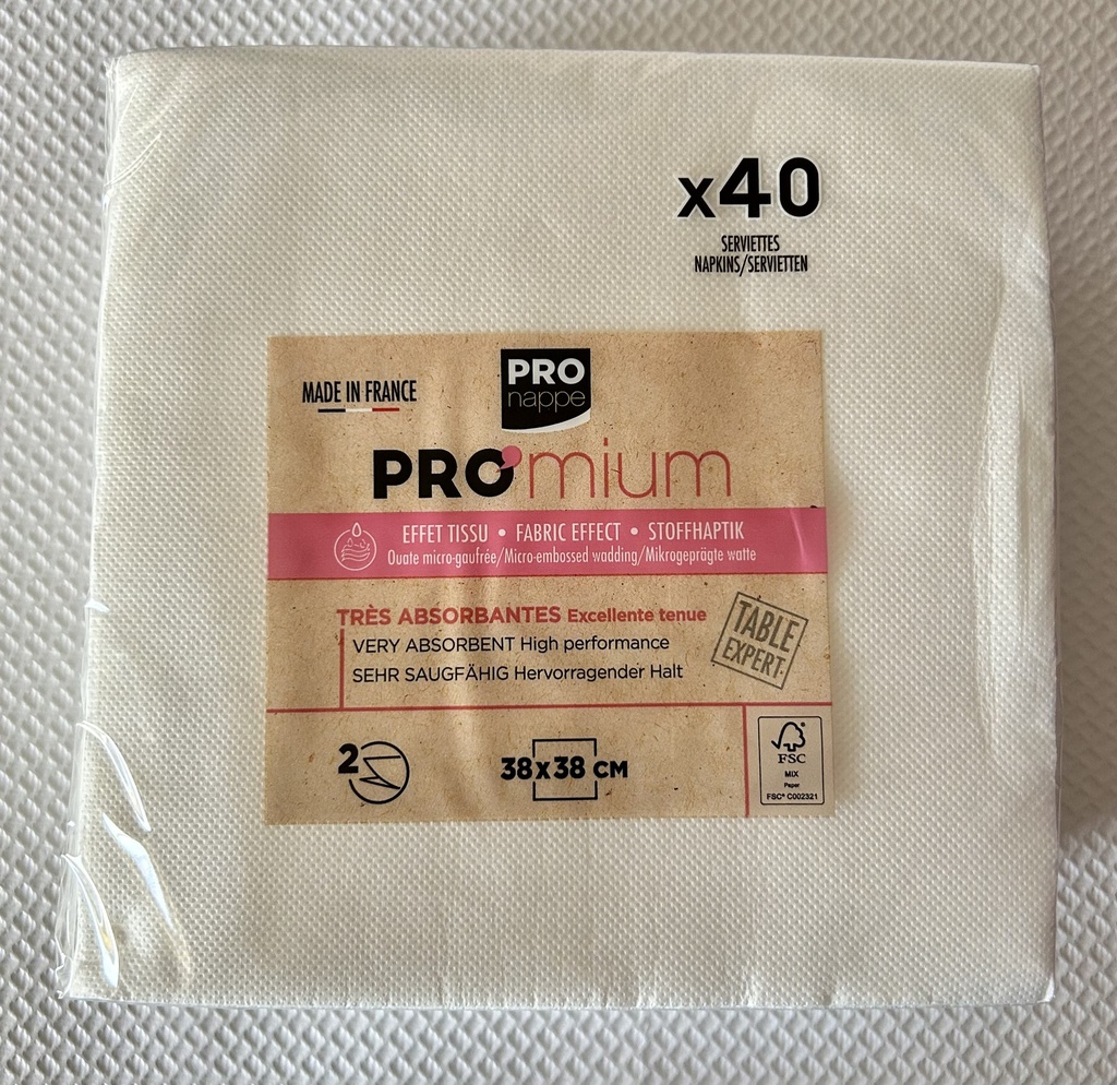 Serviettes Micro gaufrées blanc 38x38 les 40